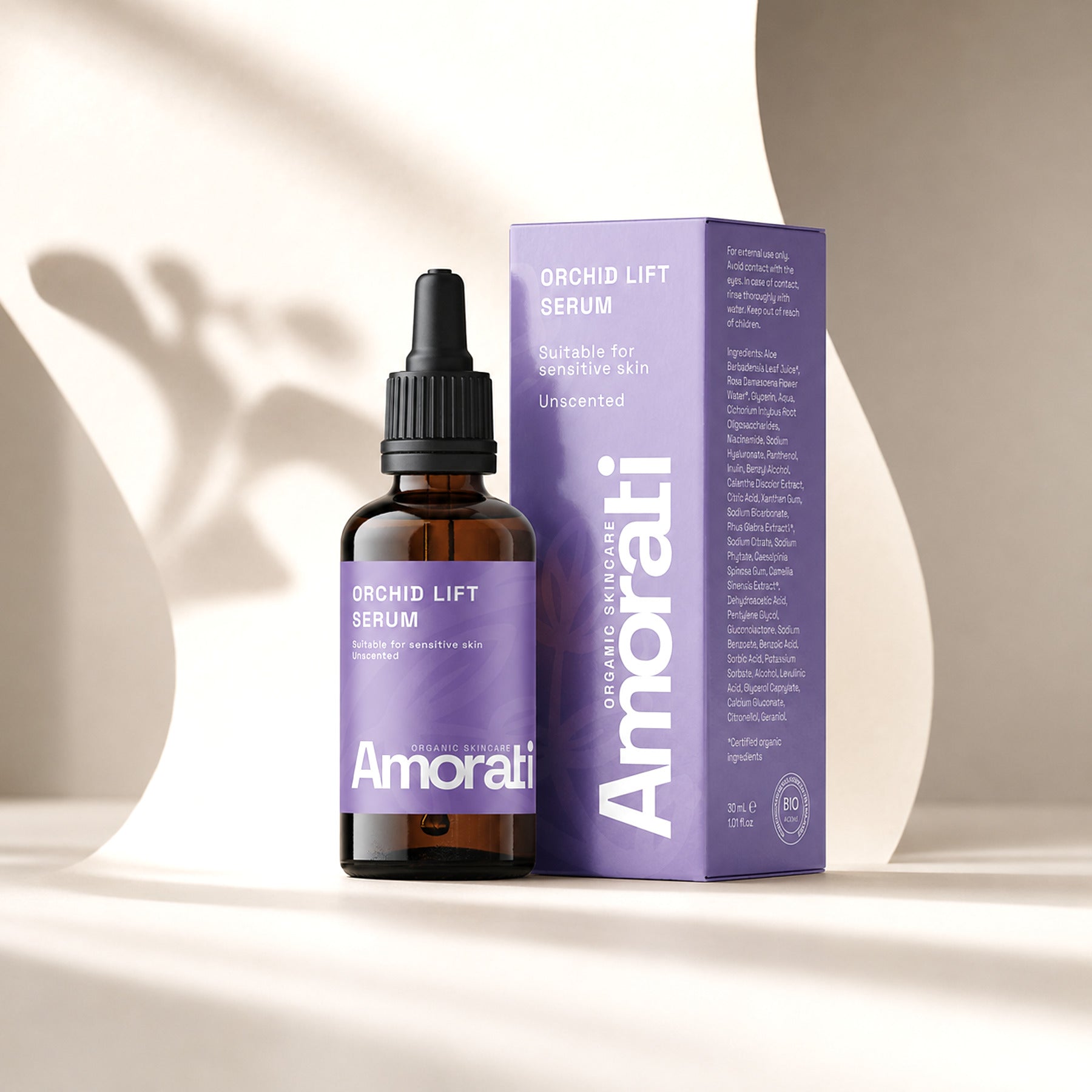 Orchid Lift Serum met originele Amorati flacon en verpakking